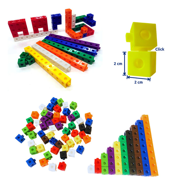 Cubos De Encaixe ( Linked Cubes / Math Links) 100 Peças - 10 Cores Diferentes | Queridinho Para Atividades Educativas E Matemática | Brinquedo Didático Criativo E Colorido Para Crianças E Educadores