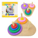 Torre De Hanoi Triangular Com Argolas De Eva  7 Tamanhos E Cores | Base De Madeira 23 Cm | Kit Educativa Prática Para Atividades