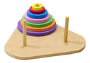 Torre De Hanoi Triangular Com Argolas De Eva  7 Tamanhos E Cores | Base De Madeira 23 Cm | Kit Educativa Prática Para Atividades