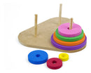 Torre De Hanoi Triangular Com Argolas De Eva  7 Tamanhos E Cores | Base De Madeira 23 Cm | Kit Educativa Prática Para Atividades