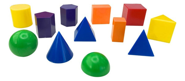 Mini Sólidos Geométricos Coloridos E Livro Para Ensino E Aulas De Matemática Volumes E Conceitos Espaciais MMP - 12 Peças